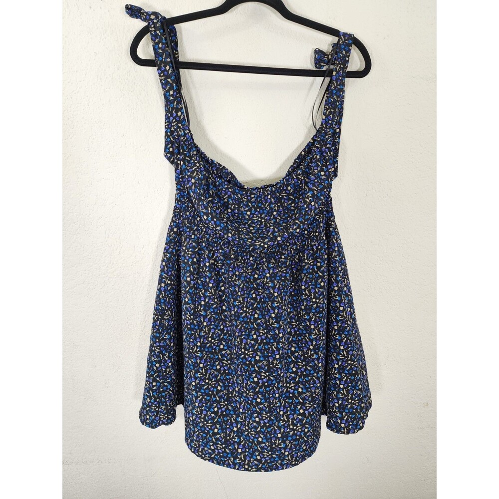 Sage the Label Womens Top Size M Black Floral Tie Strap Smocked Babydoll Blouse